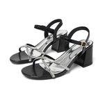 Damen elegante Riemchen-Sandaletten mit glitzerndem Akzent und moderatem Blockabsatz R&B