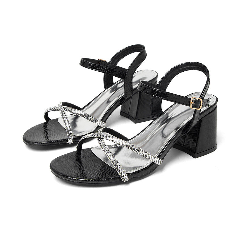 Damen elegante Riemchen-Sandaletten mit glitzerndem Akzent und moderatem Blockabsatz R&B
