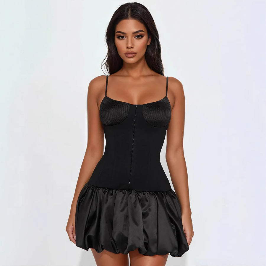 Damen Korsettkleid mit voluminösem Rock und feinen Trägern R&B