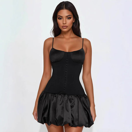 Damen Korsettkleid mit voluminösem Rock und feinen Trägern R&B