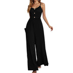 Damen Jumpsuit mit knöpfbarem Oberteil und weitem Bein R&B