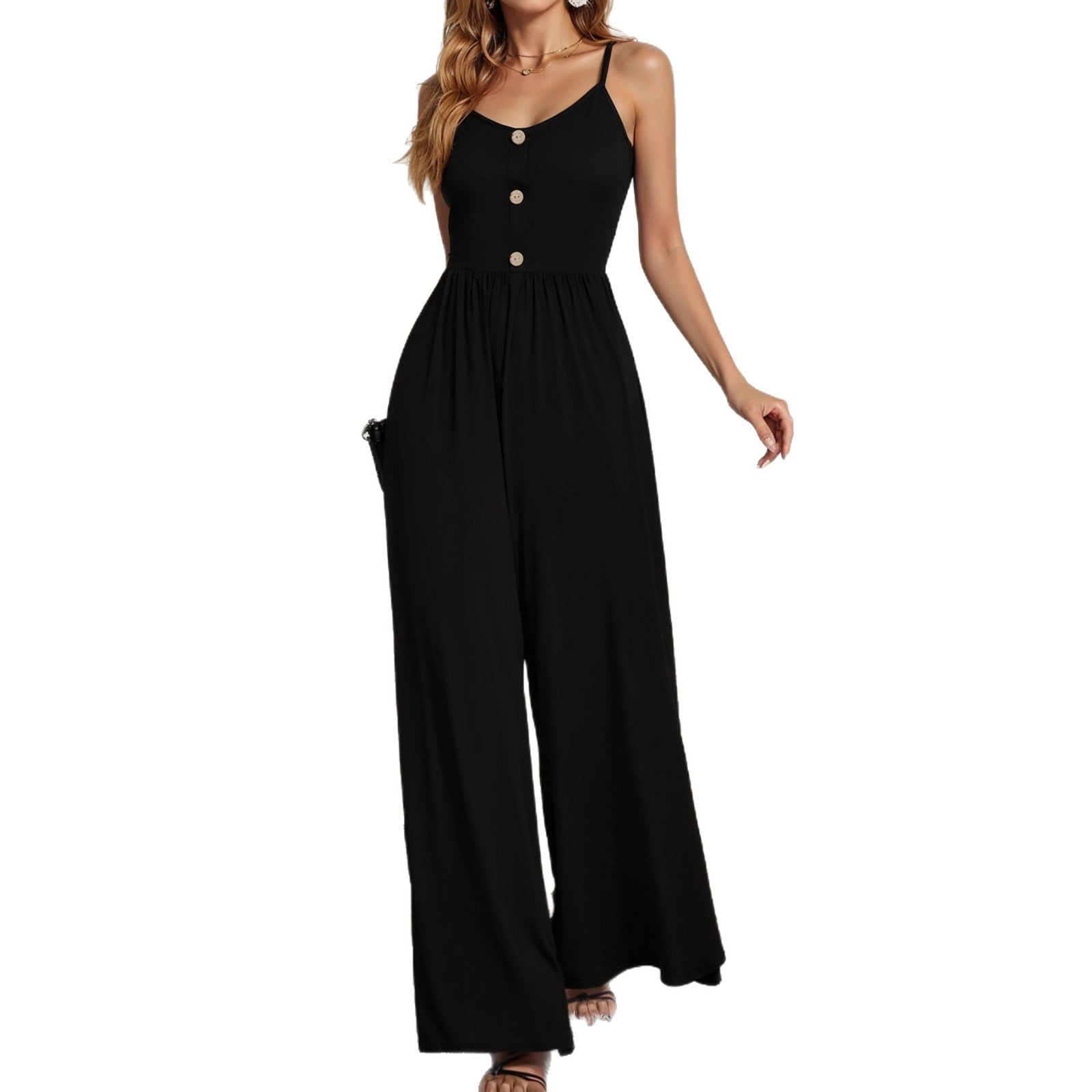 Damen Jumpsuit mit knöpfbarem Oberteil und weitem Bein R&B