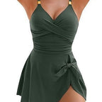 Damen Wickelbadeanzug mit elegantem V-Ausschnitt und figurformendem Schnitt R&B