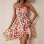 Damen Floral Sommerkleid mit schwingendem Rock und Spaghetti-Trägern R&B