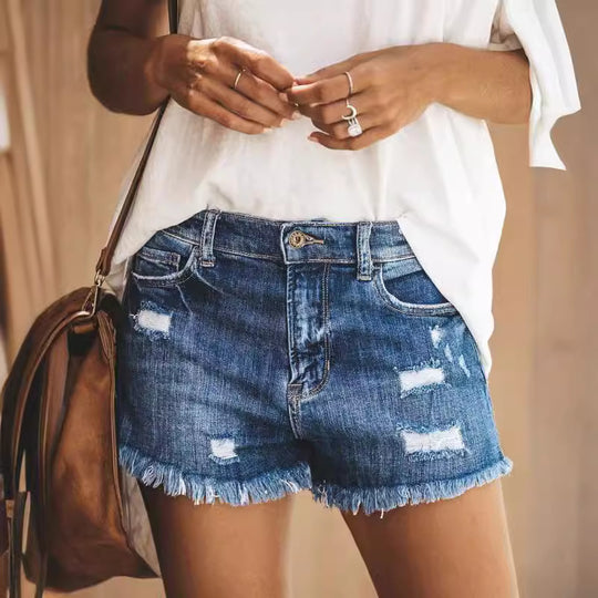Damen Destroyed Denim-Shorts mit fransigem Saum und lässigem Schnitt R&B