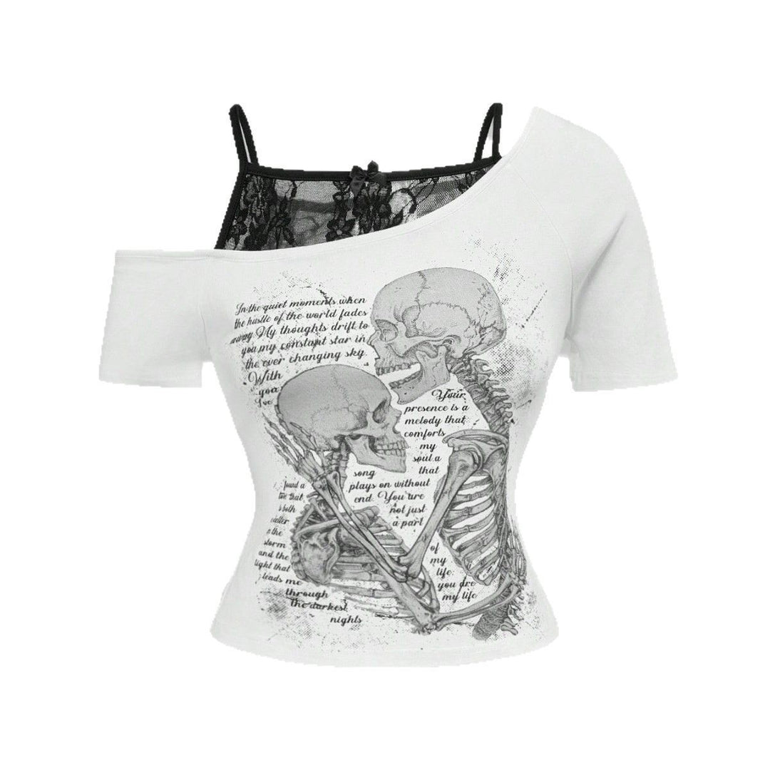Damen Raffiniertes grafisches T-Shirt mit Spitzenunterlayer R&B