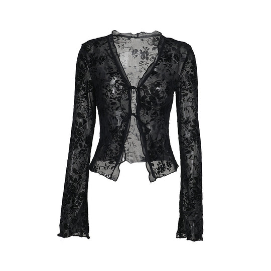 Damen Transparente Spitzenjacke mit floralen Mustern R&B