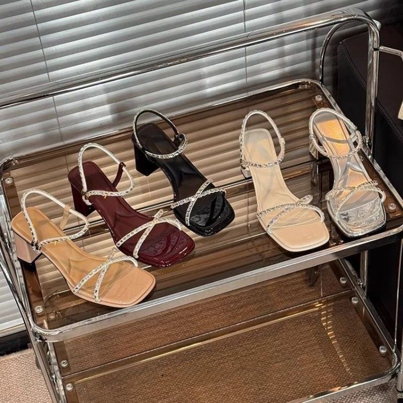 Damen elegante Sandalen mit Strassverzierungen