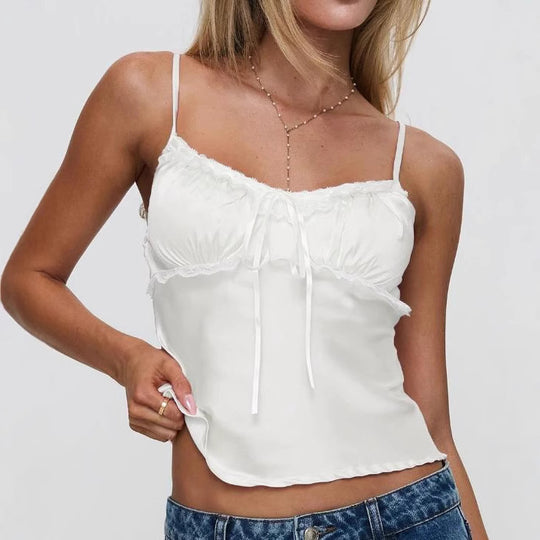 Damen Leichtes Spaghetti-Top mit Rüschendetails R&B