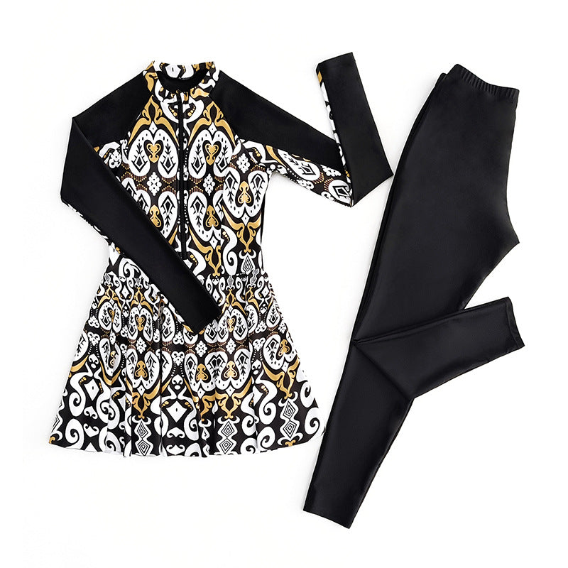 Damen Sportlicher Swimwear mit elegantem Rock und langem Ärmel R&B