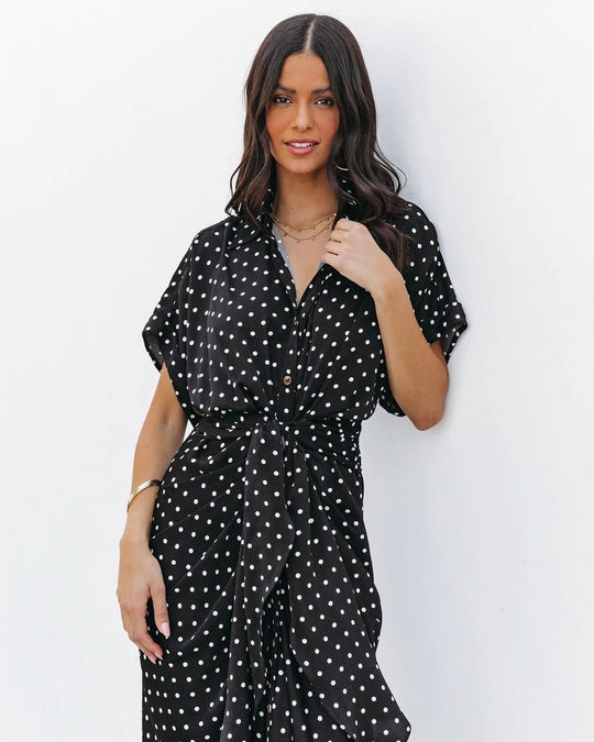 Damen Bindegürtel Bluse mit Punkten R&B