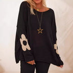 Damen grob gestrickter Pullover mit floralem Design und weitem Schnitt R&B