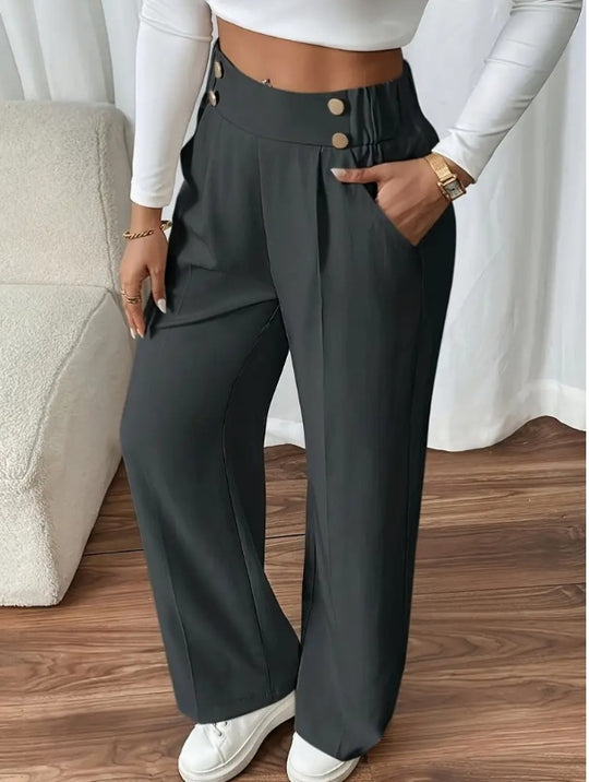 Damen Klassische weite Hose mit Knopfleiste und Taschen R&B