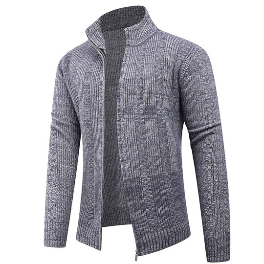 Herren Freizeit Strickjacke mit hohem Kragen und modernem Zipper R&B
