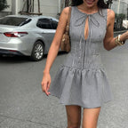 Damen sommerliches Vichy-Kleid mit verspieltem Volant und BindR&Band R&B