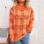 Damen lässiger Strickpullover mit vielseitigem Farbenspiel und hohem Kragen R&B