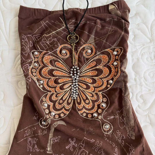Damen trägerloses Top mit Schmetterlingsdesign R&B