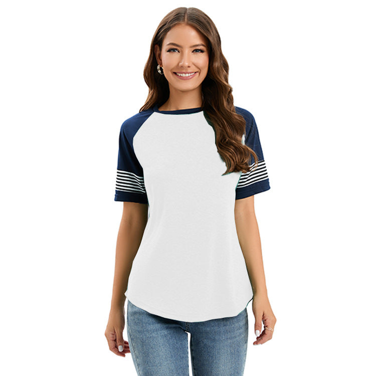 Damen Freizeit T-Shirt mit kontrastierenden Ärmeln und gestreiftem Design R&B