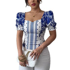 Damen Puffärmel Bluse mit floralem Muster R&B