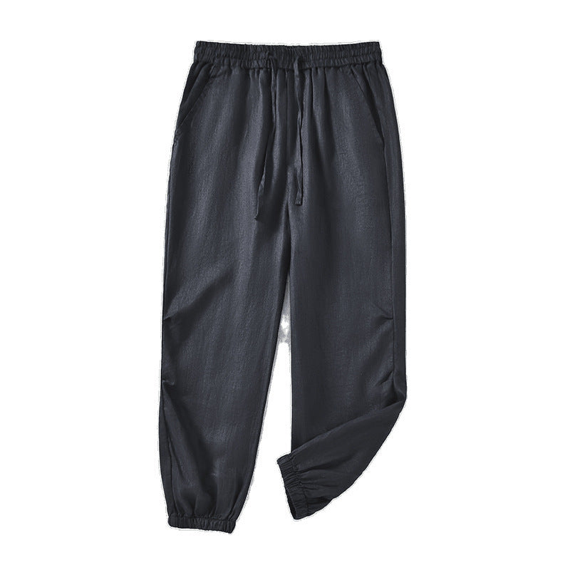 Damen lässige Leinenhose mit elastischem Bund und seitlichen Taschen R&B