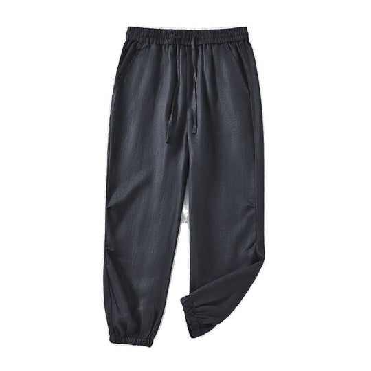 Damen lässige Leinenhose mit elastischem Bund und seitlichen Taschen R&B