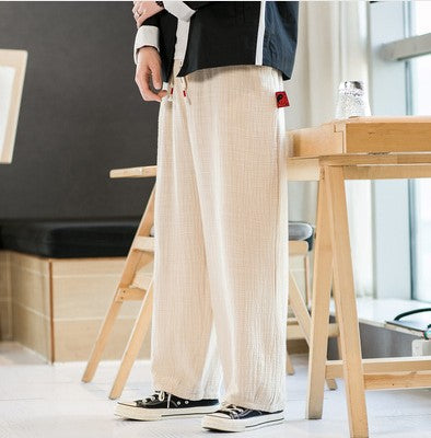 Herren Lässige weite Hose aus atmungsaktivem Stoff mit elastischem Bund und seitlichen Taschen