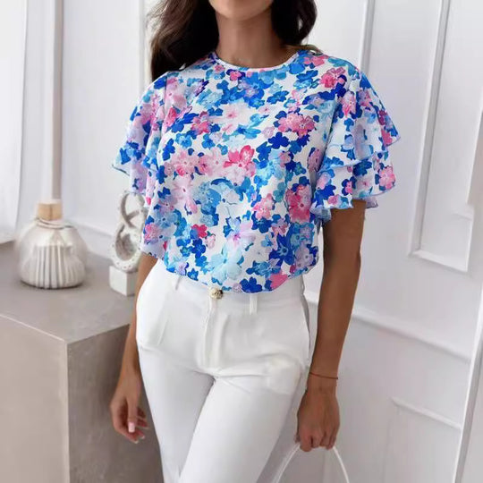 Damen Bluse mit Volants und floralem Muster R&B