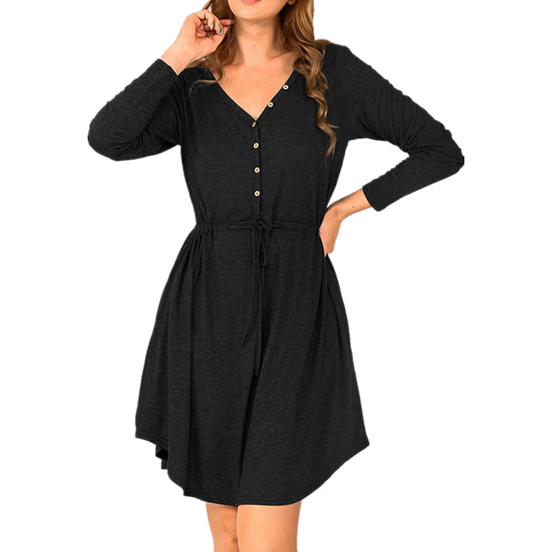 Damen lässiges Wickelkleid mit Knopfdetails und Taillenzug R&B