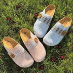 Damen Clogs mit modischem Karodesign und dekorativer Knopfdetails R&B