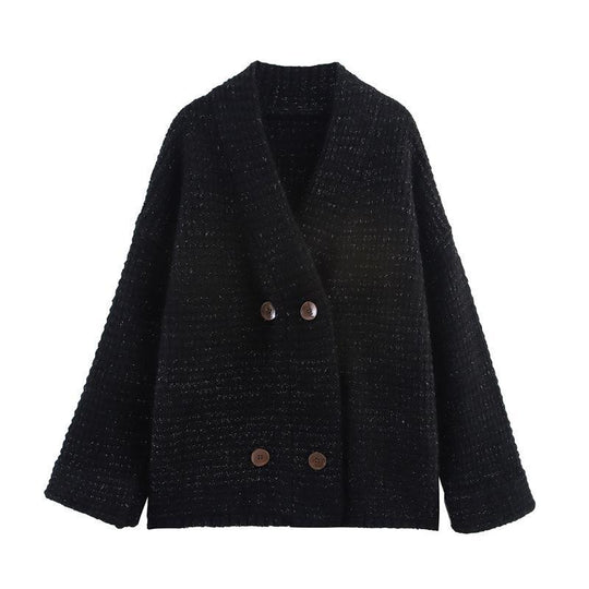 Damen gesteppte Strickjacke mit dekorativem Knopfverschluss und hohem Kragen R&B