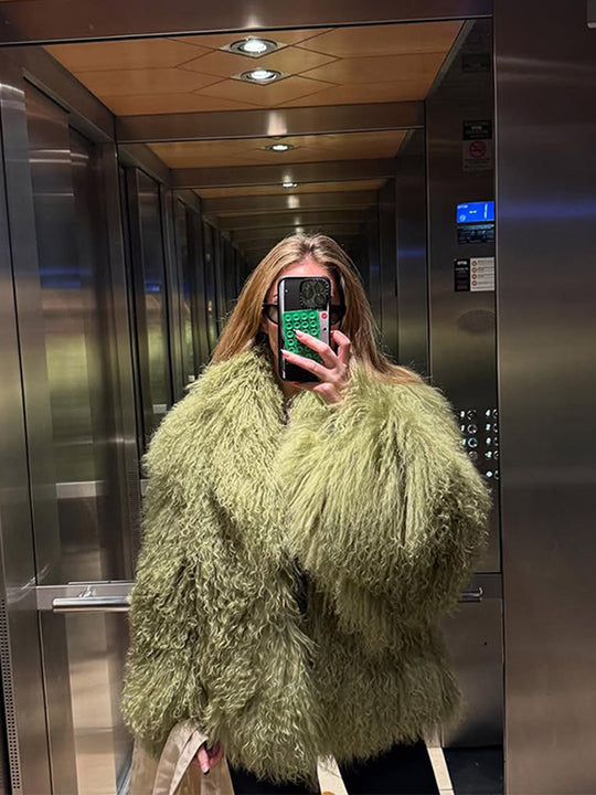 Damen Oversized Kunstpelzjacke mit voluminösen Ärmeln R&B