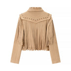 Damen Fransenjacke aus Wildlederimitat mit Zipper und stilvollen Applikationen R&B
