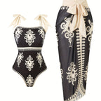 Damen eleganter Badeanzug mit verstellbaren Trägern und modischem Wickelrock R&B