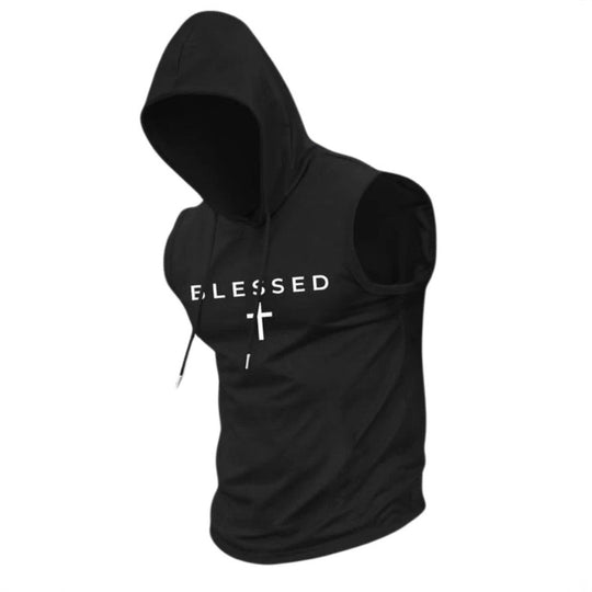 Herren nan ärmelloses Kapuzen-Sweatshirt mit Slogandruck und athletischer Passform R&B