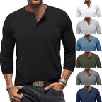 Herren modisches Langarm-Henley-Shirt mit modernem Kragen und praktischen Knopfdetails R&B