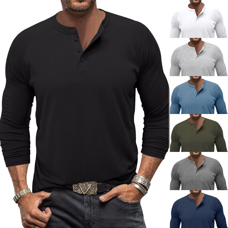 Herren modisches Langarm-Henley-Shirt mit modernem Kragen und praktischen Knopfdetails R&B
