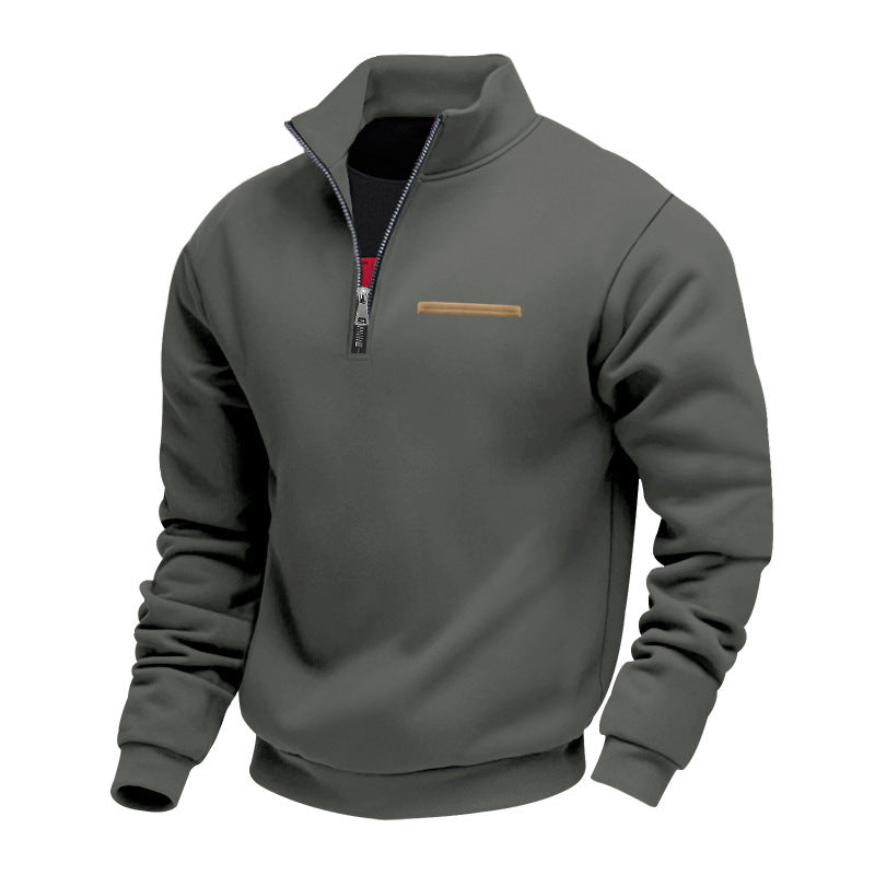 Herren nan Halbzip-Sweatshirt aus schwerem Fleece mit Stehkragen und verdeckter Brusttasche R&B
