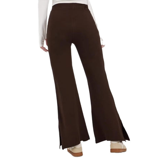 Damen weite Flared-Hose aus strukturiertem Material mit seitlichen Schlitzen R&B