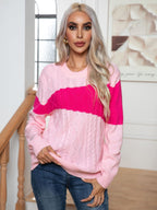 Damen Strickpullover mit modernen Kontrasten und Zopfmuster R&B