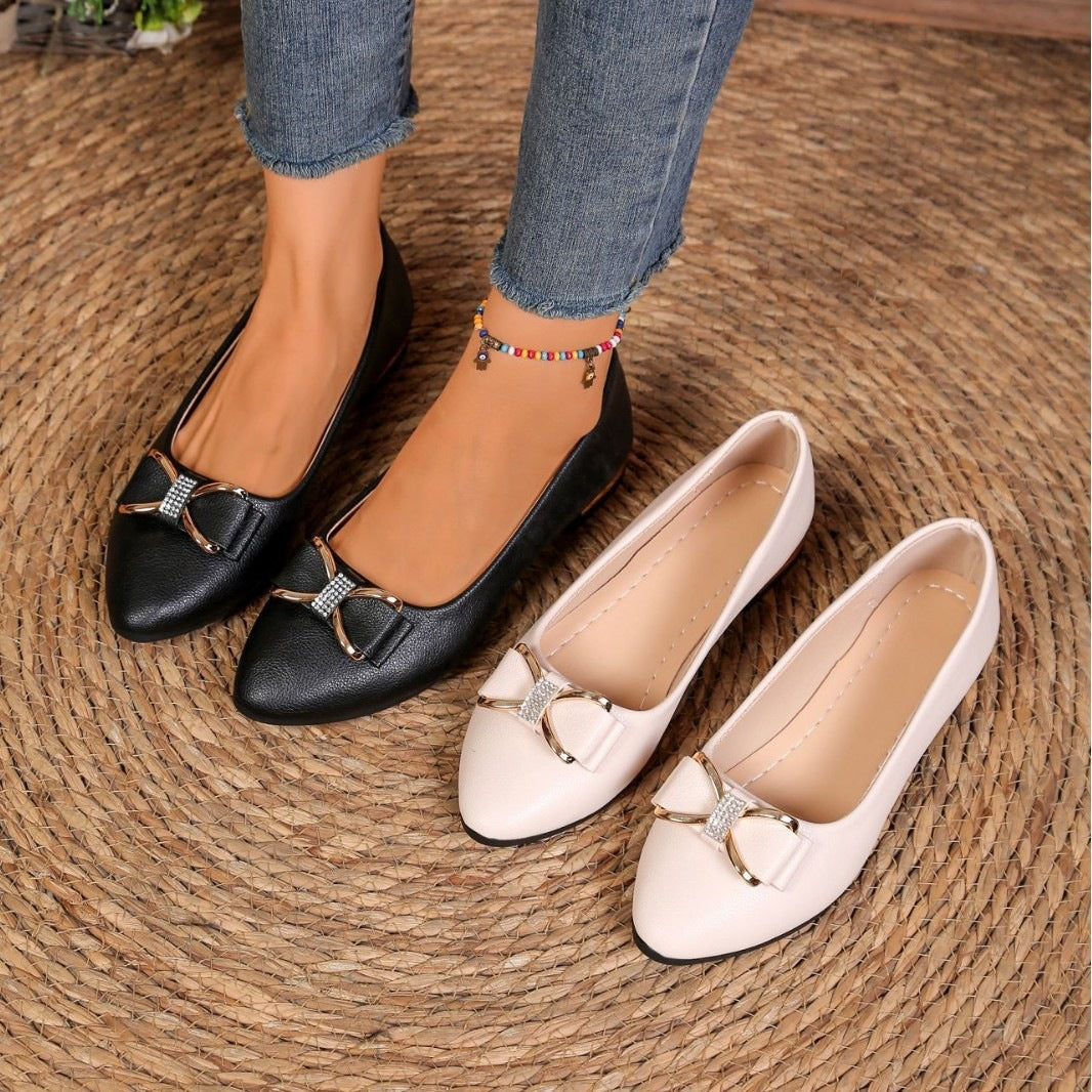 Damen Elegante Ballerinas mit glänzendem Schleifen-Detail R&B
