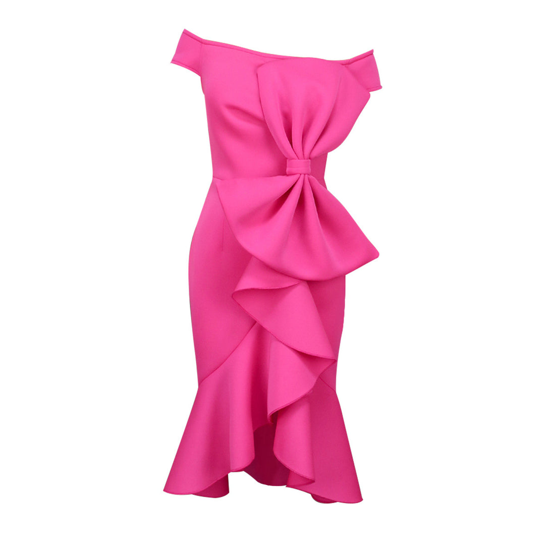 Damen Elegantes Wickelkleid mit Rüschen und Off-Shoulder Design R&B