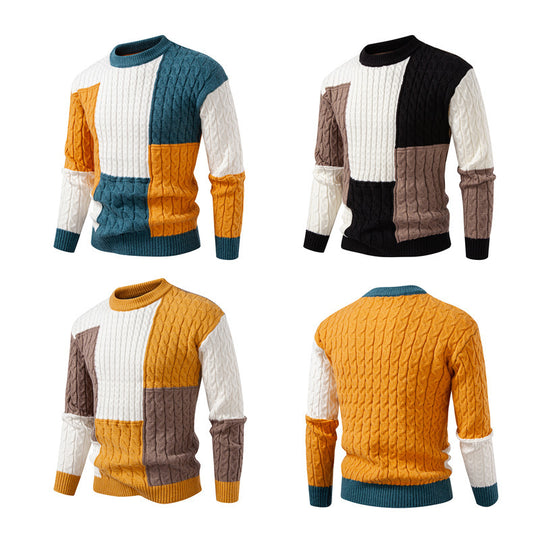 Herren modischer Strickpullover mit kreativer Farbblock-Optik R&B