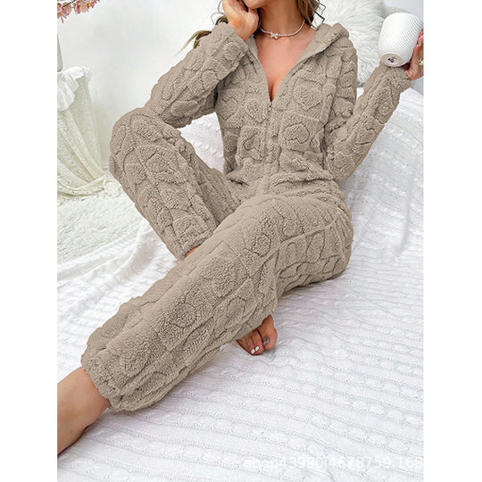 Damen Gemütlicher Fleece-Overall mit Kapuze R&B