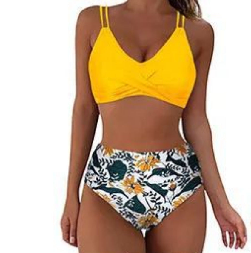 Damen Trendiger Hochschnitt-Bikini mit Raffung R&B