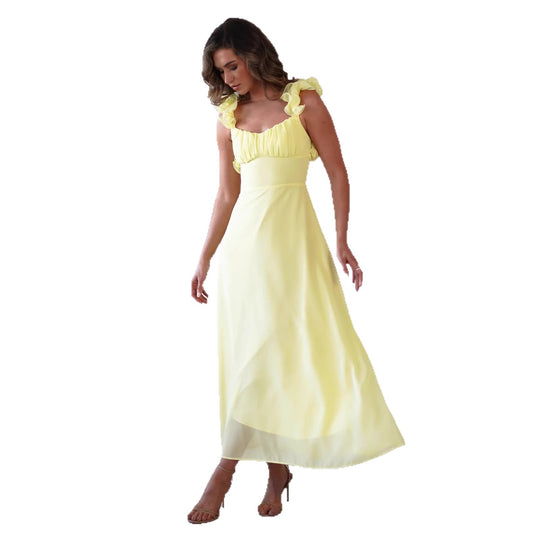 Damen Maxikleid mit verspielten Rüschendetails und elastischem Oberteil R&B