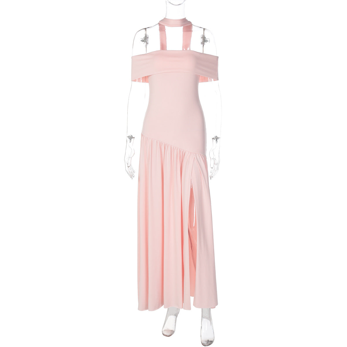 Damen Maxikleid mit schulterfreiem Design und seitlichem Schlitz R&B
