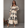 Damen Maxikleid mit Puffärmeln und elegantem Stickmuster R&B