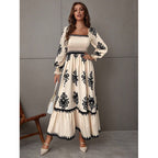 Damen Maxikleid mit Puffärmeln und elegantem Stickmuster R&B