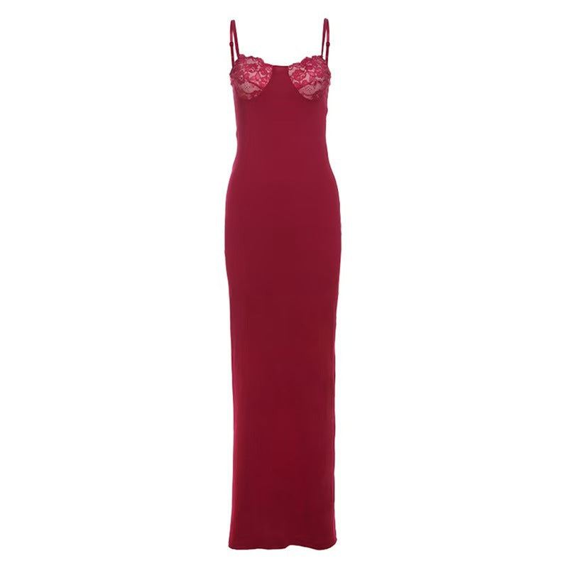 Damen Körperbetontes Maxikleid mit Spitzenakzenten R&B