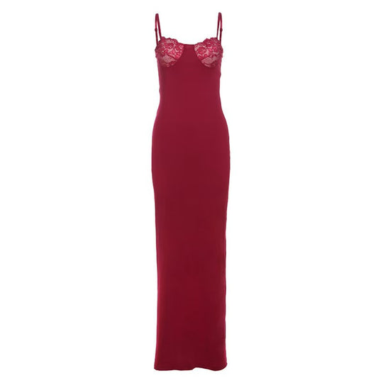 Damen Körperbetontes Maxikleid mit Spitzenakzenten R&B